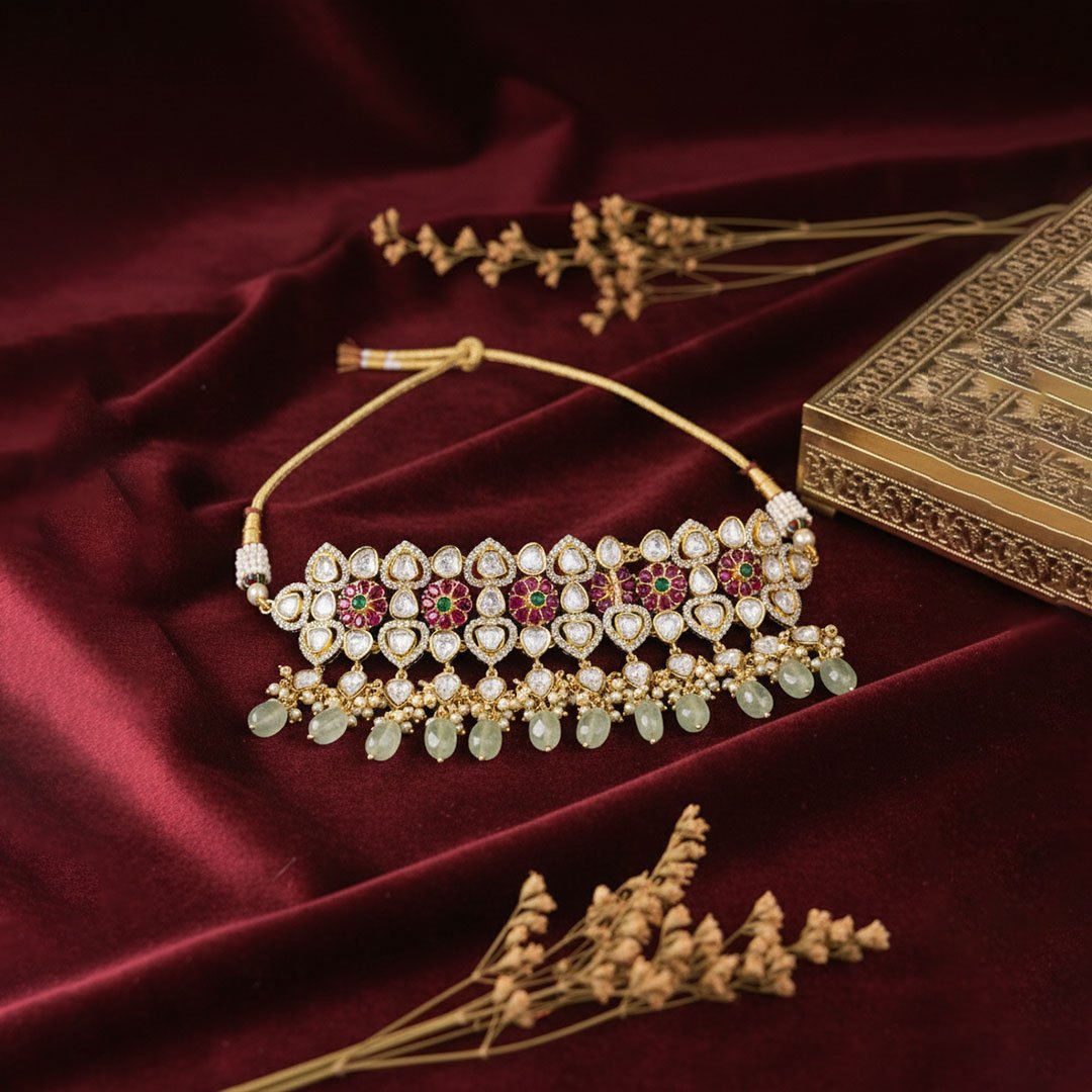 Ruby Emerald Petal Choker