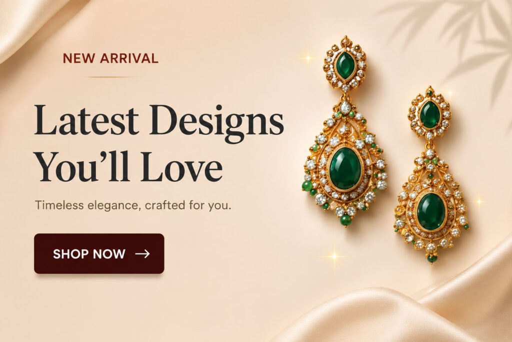 Latest gold earrings jewelry collection with green gemstone design